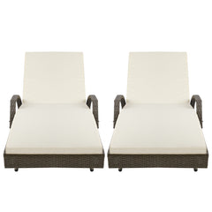 Gardeon 2PC Sun Lounge Wicker Lounger Outdoor Furniture Beach Chair Adjustable Cushion Grey&Beige
