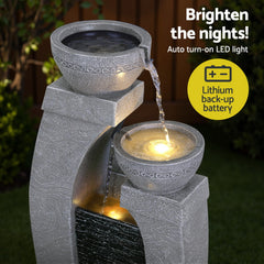 Gardeon Solar Fountain Water Feature Outdoor Fountain Indoor 3-Tier Cascading Grey