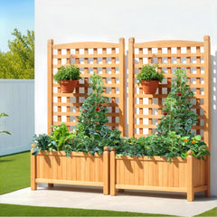 Green Fingers 2X Garden Bed Wooden 64x35x115cm Planter Raised Box Container Trellis