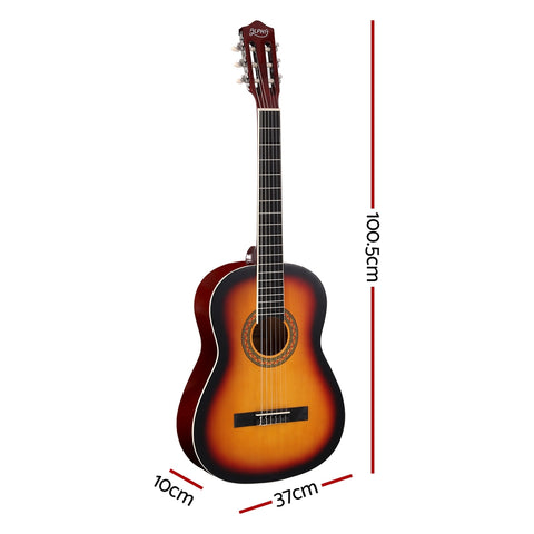 Alpha 39 Inch Classical Guitar Wooden Body Nylon String Beginner Gift Sunburst