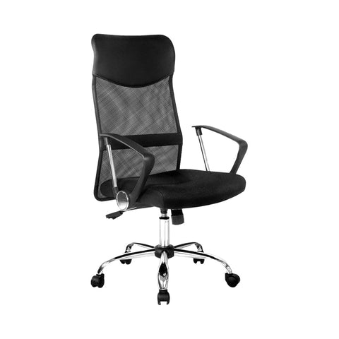 PU Leather Mesh High Back Office Chair - Black NT Deals