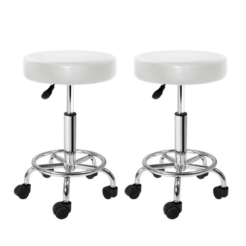 Artiss 2x Salon Stool Round Swivel Chair White