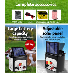 Giantz Fence Energiser 8KM Solar Powered Electric 500M Poly Rope