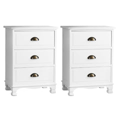 Artiss 2x Bedside Table 3 Drawers Vintage - THYME White