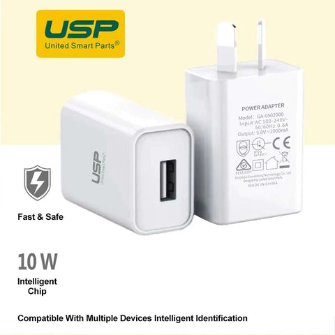USP 10W USB-A Wall Charger Adapter - (6972475750435), Intelligent Chip, Fast and Safe Charger