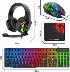 Gaming Keyboard & Mouse & Headset & Mousepad Set RGB Backlit Wired for PC Laptop