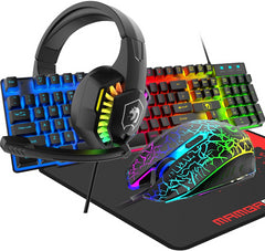 Gaming Keyboard & Mouse & Headset & Mousepad Set RGB Backlit Wired for PC Laptop