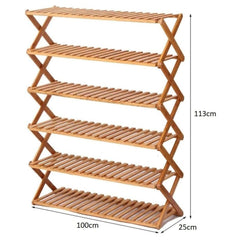 Ekkio Eco-Friendly & Non-Toxic Sturdy 6 Tier Foldable Bamboo Shoe Rack Brown