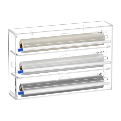 GOMINIMO 3 in 1 Acrylic Wrap Dispenser with Cutter and Labels Clear