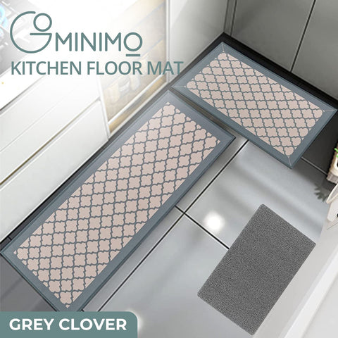 GOMINIMO 2 PCS Washable Non Slip Absorbent Kitchen Floor Mat (44x80+44x150cm, Grey Lucky Clover) GO-KRM-104-QC