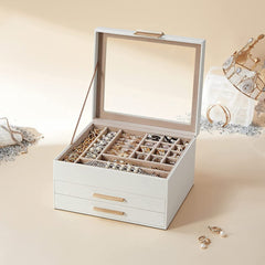 SONGMICS Jewelry Box 3-Layer with 2 Drawers Cloud White