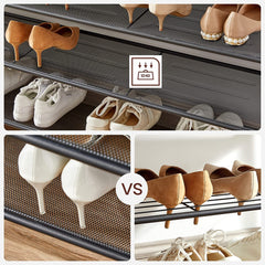VASAGLE Shoe Rack Shoe Storage Organiser with 4 Mesh Shelves Rustic Brown and Black