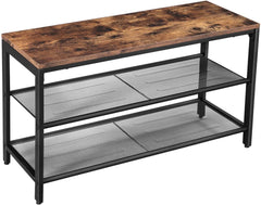 VASAGLE Shoe Bench with Seat Shoe Rack with 2 Mesh Shelves Rustic Brown and Black