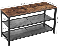 VASAGLE Shoe Bench with Seat Shoe Rack with 2 Mesh Shelves Rustic Brown and Black