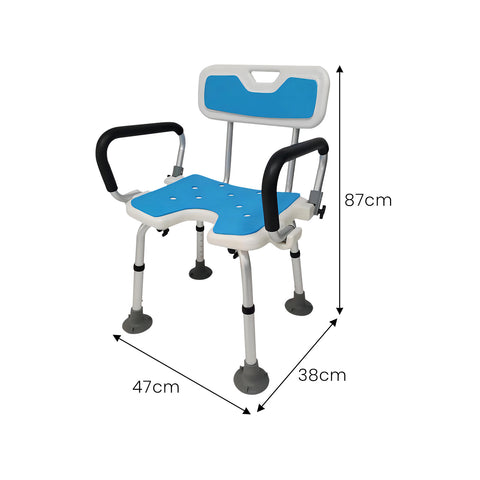 Orthonica Height Adjustable Aluminium Shower Chair With Adjustable Armrests