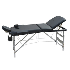 YES4HOMES 3 Fold 5 cm Thickness Foam Portable Aluminium Massage Table Massage Bed Beauty Therapy Black