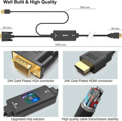 BENFEI 324BK VGA to HDMI Cable with Audio, 1080P Uni-Directional 1.8M