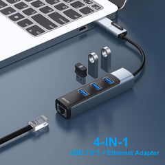BENFEI 350GY 2-in-1 USB-C+USB 3.0 to RJ45 Gigabit Ethernet Port + 3-Port USB 3.0 HUB