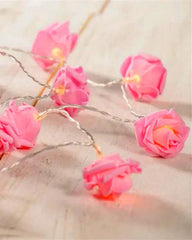 50 Pink Rose 3D Fairy Lights 5M LONG String, Battery (AA) Indoor & Outdoor Decorations Wedding Valentines Romantic Room Table Lighting