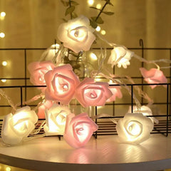 50 Pink n White Rose 3D Fairy Lights 5M LONG String, Battery (AA) Indoor & Outdoor Decorations Wedding Valentines Romantic Room Table Lighting