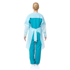 100 Pcs Disposable PPE Gown Protective Workwear Suit Thumb Hook Sleeve Coverall Apron Blue Medical Cleaning Painting