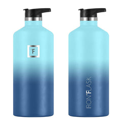Iron Flask Narrow Mouth Bottle with Straw Lid, Blue Waves, 64oz/1900ml