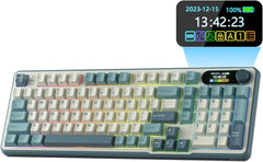 RK ROYAL KLUDGE S98 Mechanical Keyboard w/Smart Display & Knob, Top Mount 96% Wireless Mechanical Keyboard BT/2.4G/USB-C, Hot Swappable, Pale Green Switch 98 Keys