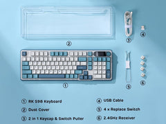 RK ROYAL KLUDGE S98 Mechanical Keyboard w/Smart Display & Knob, Top Mount 96% Wireless Mechanical Keyboard BT/2.4G/USB-C, Hot Swappable, Pale Green Switch 98 Keys