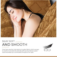 100% Premium Tufted Microfibre Quilt Cover Set - Ultra-Soft, Durable Embroidery Bedding Comforter Set - Machine Washable & Zipper Closure - Caramel - King