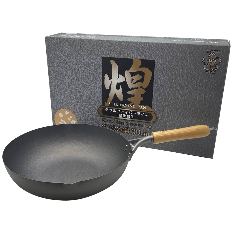 Kirameki Premium Cast Iron Nitriding Processing Stir-fry Wok (Made in Japan) - 30cm
