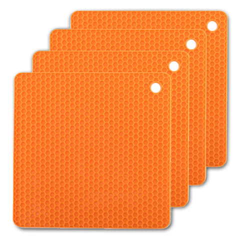 4 Pack Multi Purpose Silicone Insulation Mat Heat-Resistant Dishes Pads(Orange)