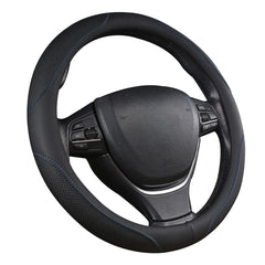 Universal Luxury Car 37-38cm Steering Wheel Cover PU Leather Non-slip Breathable (Black-blue)