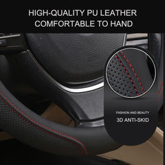 Universal Luxury Car 37-38cm Steering Wheel Cover PU Leather Non-slip Breathable (Black-blue)