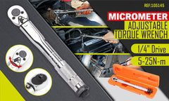 1/4" Drive Click Torque Wrench 5-25NM Ratchet Spanner Adjustable Hand Repair New