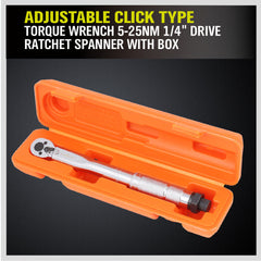 1/4" Drive Click Torque Wrench 5-25NM Ratchet Spanner Adjustable Hand Repair New