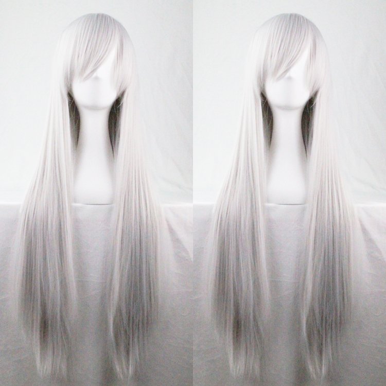New 80cm Straight Sleek Long Full Hair Wigs w Side Bangs Cosplay Costume Womens, Silver