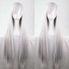 New 80cm Straight Sleek Long Full Hair Wigs w Side Bangs Cosplay Costume Womens, Silver