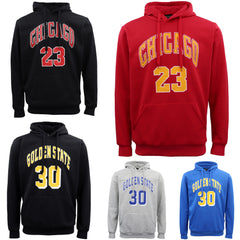 Men's Fleece Pullover Hoodie Jacket Sports Jumper Jersey Chicago Golden State, Red - Chicago 23, M