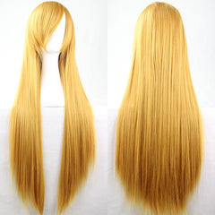 New 80cm Straight Sleek Long Full Hair Wigs w Side Bangs Cosplay Costume Womens, Golden Blonde