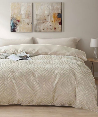 Tufted Textured Jacquard Quilt Cover Set- Beige - King Size