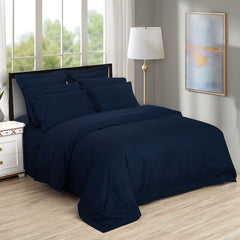 1000TC Ultra Soft Striped King Size Midnight Blue Duvet Quilt Cover Set