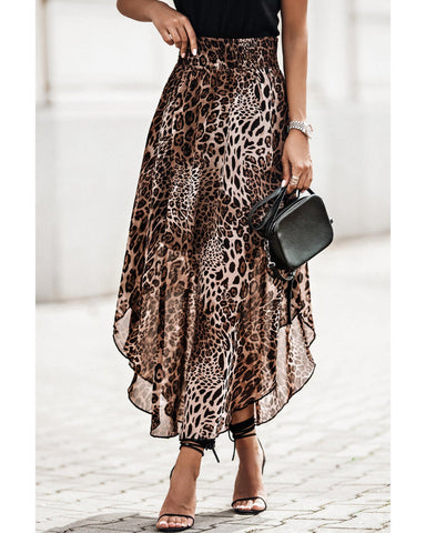 Azura Exchange Leopard Smocked Waist Skirt - S