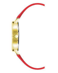 Gold Rhinestone Fashion Watch with Red Leatherette Strap One Size Women