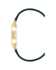Gold Fashion Quartz Watch with Green Leatherette Strap One Size Women