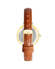 Gold Fashion Watch with Rhine Stone Facing and Brown Leatherette Wristband One Size Women