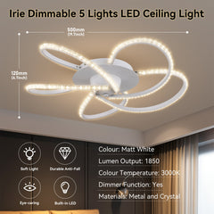 Irie Dimmable 5 Lights LED Ceiling Light - White