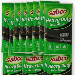 12 Pairs Sabco Heavy Duty Latex Gloves w/ Cotton Lining - Large Size
