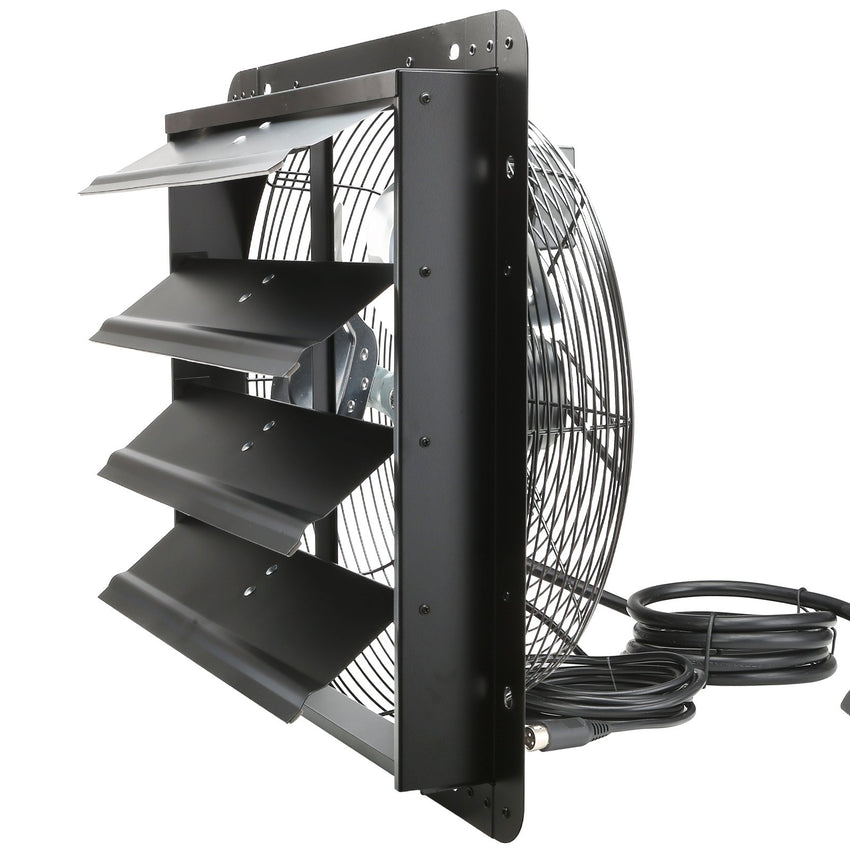 VEVOR Shutter Exhaust Fan, 406 mm /16inch with Temperature Humidity Controller, EC-motor, 1747 CFM, Variable Speed Adjustable Wall Mount Attic Fan, Ventilation and Cooling for Greenhouses, Garages, Sheds