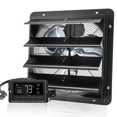VEVOR Shutter Exhaust Fan, 406 mm /16inch with Temperature Humidity Controller, EC-motor, 1747 CFM, Variable Speed Adjustable Wall Mount Attic Fan, Ventilation and Cooling for Greenhouses, Garages, Sheds