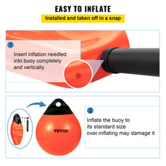 VEVOR Boat Buoy Balls, 15"" Diameter Inflatable Heavy-Duty Marine-Grade PVC Marker Buoys, Round Boat Mooring Buoys, Anchoring, Rafting, Marking, Fishing, Orange